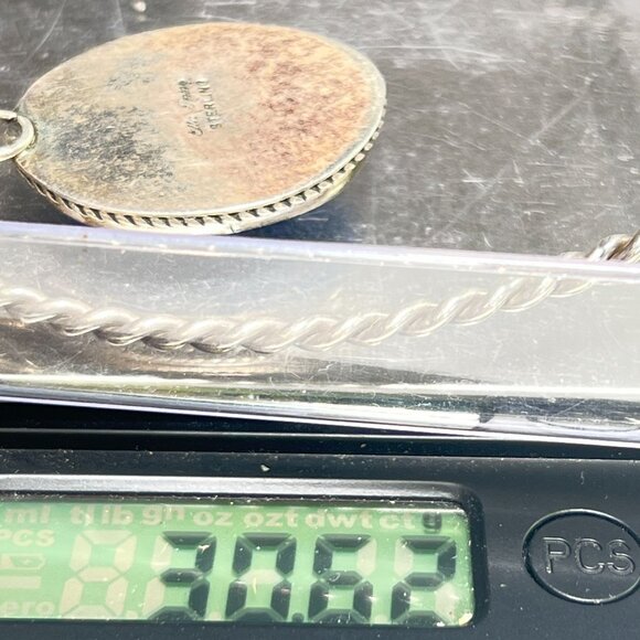 Vtg Navajo Ella Peter Blue Denim Lapis Pendant 925 Silver Twisted Torque Necklac - Picture 7 of 9